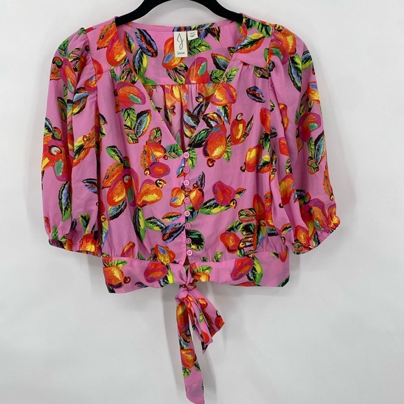 Joie Tops - NEW Joie Fruit Print V Neck Top Slightly Cropped Waist Tie Casual Size Small